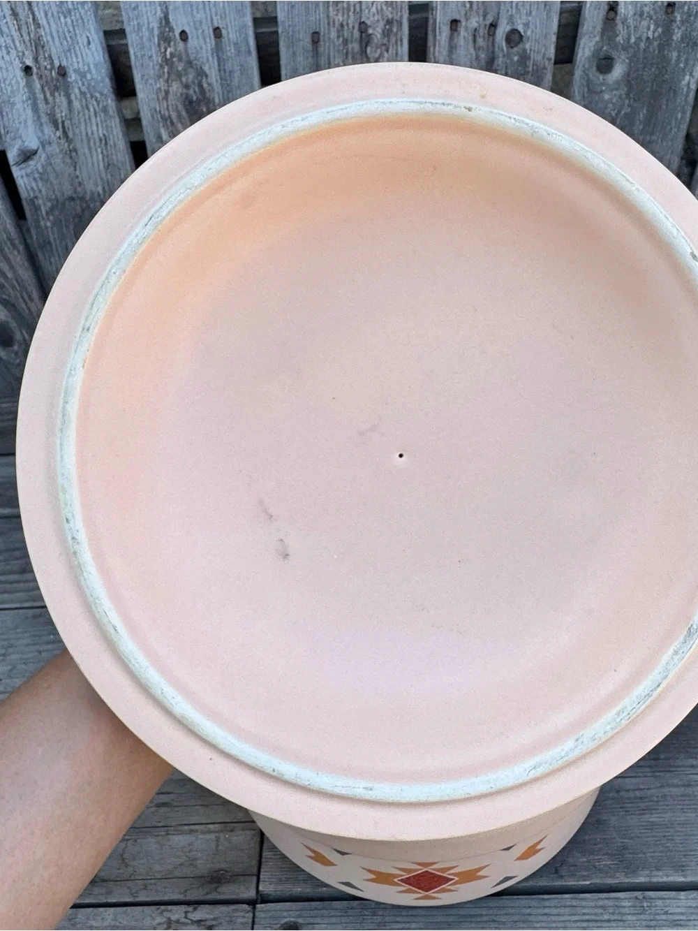 Vintage Treasure Craft Southwest Pastel Peach Casserole / Chili Pot with Lid